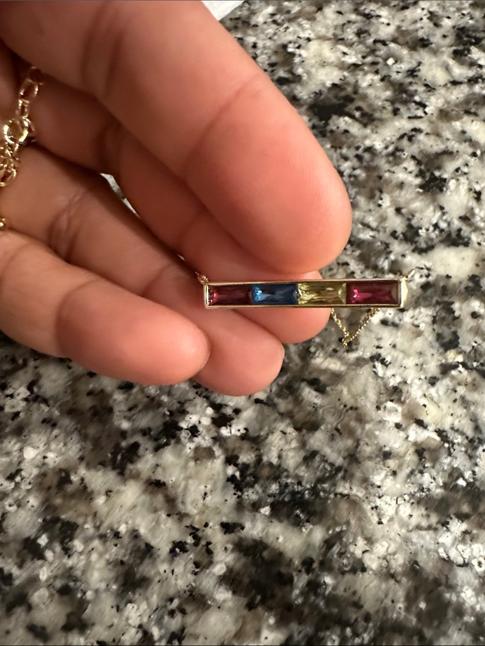 Kendra Scott Gold Bar Necklace with Pink, Blue and Yellow Stones - Picture 2 of 2